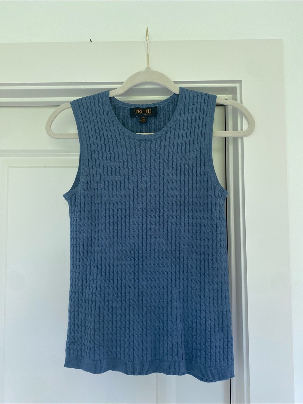 Truth Cable-Knit Crewneck Sweater Tank - Dusty Blue